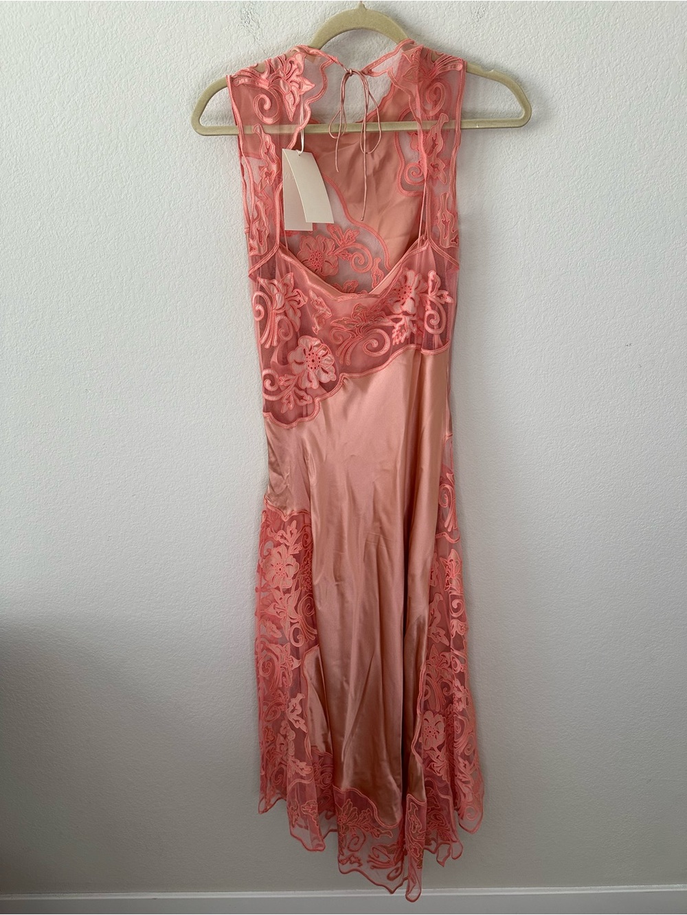 ULLA JOHNSON Kaia Open-Back Asymmetric Lace Silk Midi Pink Dress SZ US 6 NWT - Picture 10 of 10